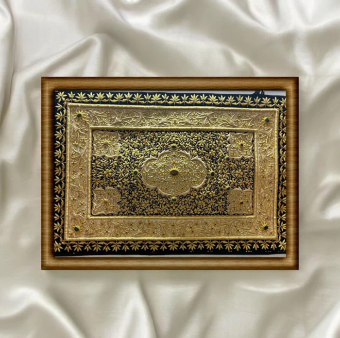 Luxurious Gold Zardozi Embroidery Art - Framed Traditional Decor - Image 1