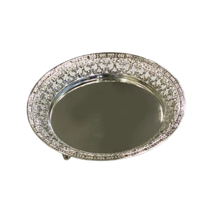 Elegant Silver-Plated Filigree Rim Mirror Tray