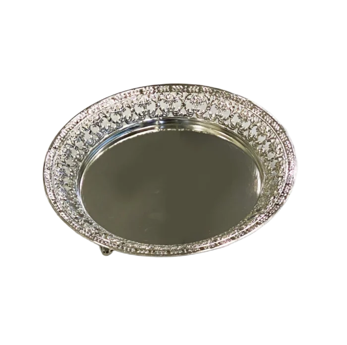 Elegant Silver-Plated Filigree Rim Mirror Tray - Image 1