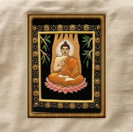 Framed Buddha in Bhumisparsha Mudra Under Bodhi Tree Art
