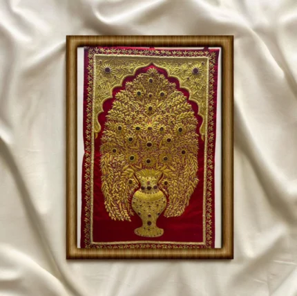 Exquisite Zardozi/Gota Patti Golden Floral Urn Embroidery Art