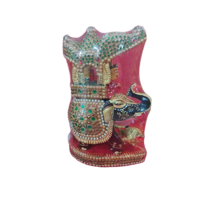 Decorative Embossed Elephant with Royal Rider Figurine - Image 1
