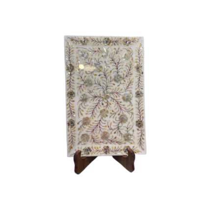 Exquisite Mother-of-Pearl Inlay Marble Plaque - Floral Design