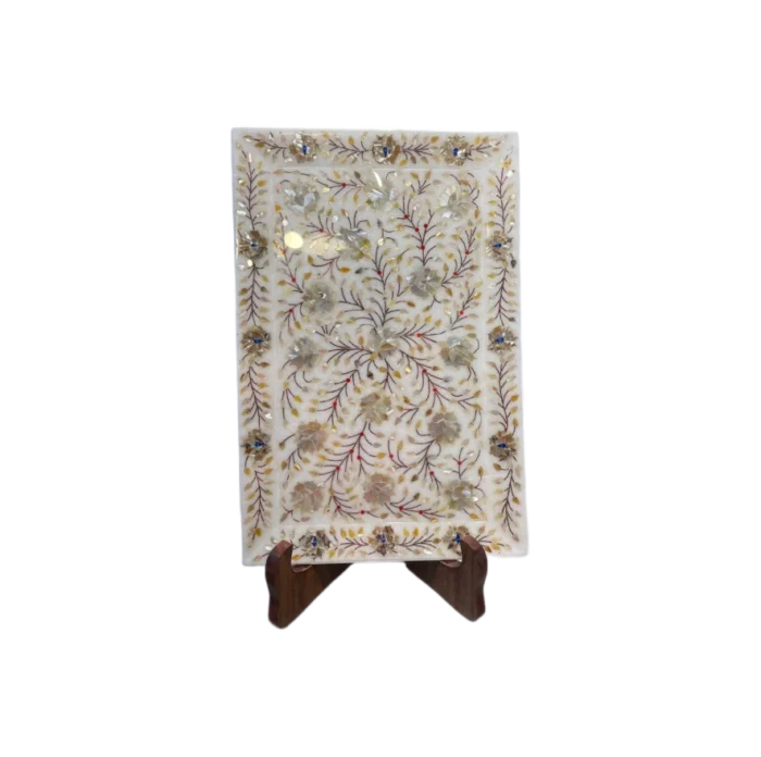 Exquisite Mother-of-Pearl Inlay Marble Plaque - Floral Design - Image 1