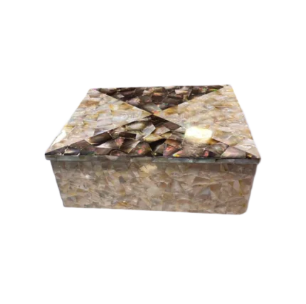Iridescent Mother-of-Pearl Inlay Keepsake Box - Geometric Design