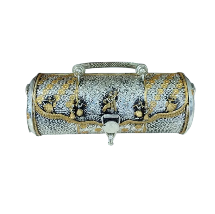 Radha Krishna Engraved Silver Handcrafted Jewelry Box - Image 1
