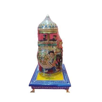 Handcrafted Royal Elephant Showpiece with Gemstone Work & Canopy