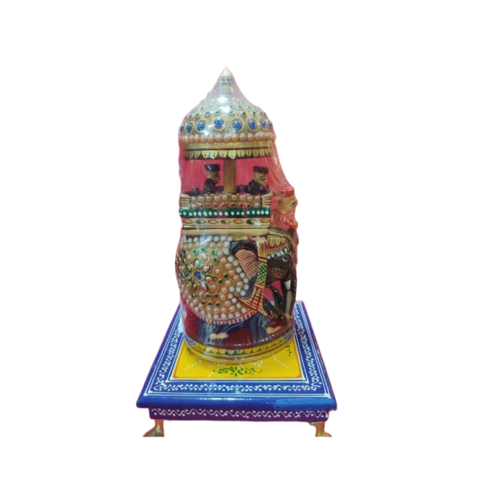 Handcrafted Royal Elephant Showpiece with Gemstone Work & Canopy - Image 1