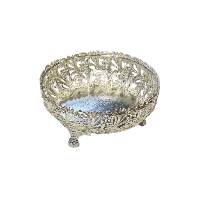 Floral Cutwork Silver Plated Bowl – Vintage Charm - Image 1