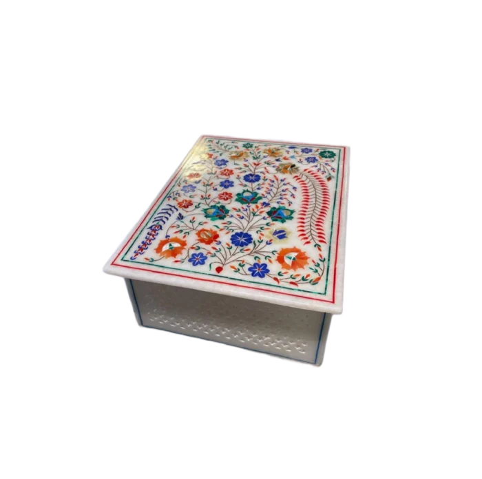 Marble Inlay Box with Floral Pietra Dura Art - Image 1