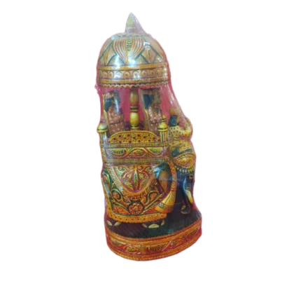 Hand-Painted Wooden Elephant Howdah Figurine with Figures