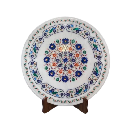 Hand-Inlaid Marble Plate with Vibrant Floral Pietra Dura