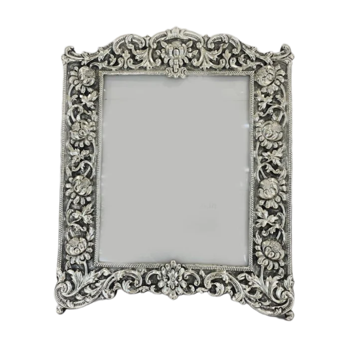 Ornate Antique Silver Finish Photo Frame - Victorian Style Decor - Image 1