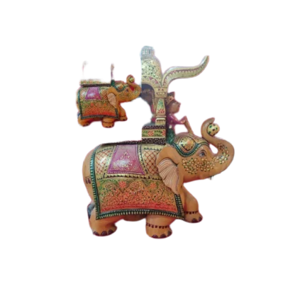 Hand-Painted Wooden Elephant Howdah Figurine