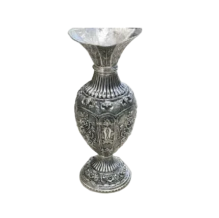 Ornate Embossed Silver Metal Pedestal Vase