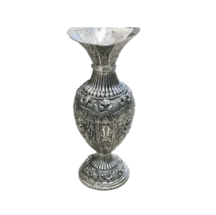 Ornate Embossed Silver Metal Pedestal Vase - Image 1