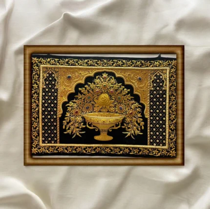 Framed Royal Gold Zardozi Archway Embroidery Art