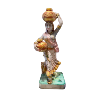 Hand-Painted Marble Indian Woman Water Carrier Figurine