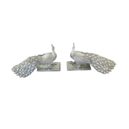 Pair of Silver-Toned Peacock Figurines
