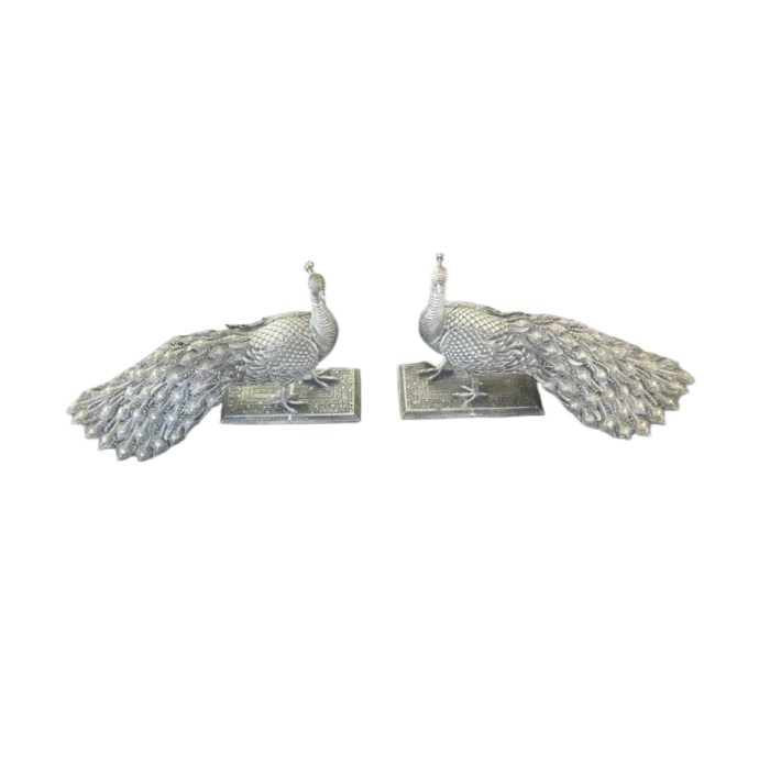 Pair of Silver-Toned Peacock Figurines - Image 1