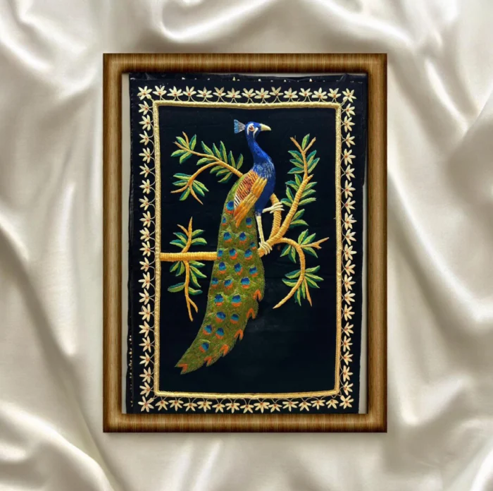 Framed colorful peacock embroidery - Image 1