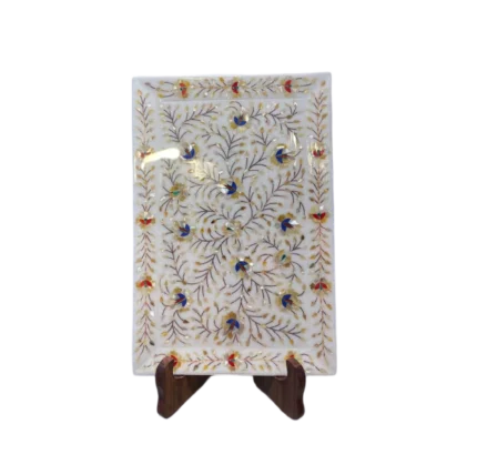 Hand-Inlaid Marble Plaque with Floral Pietra Dura Art