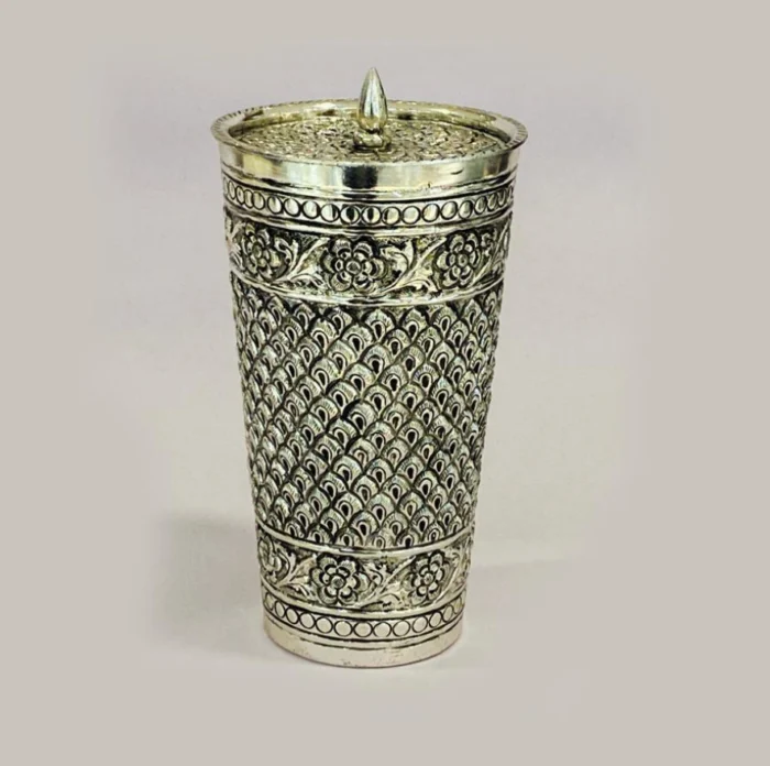 Antique-Style Handcrafted Brass Glass with Lid - Image 1