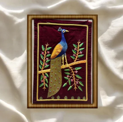 Hand-Embroidered Regal Peacock Wall Art