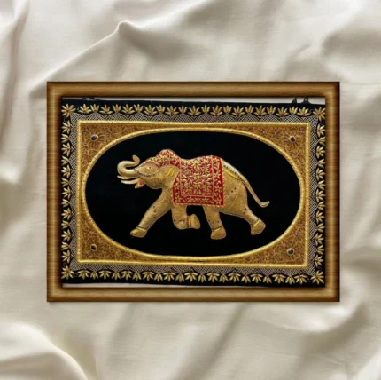 Regal Elephant Tanjore Art – 24K Gold Foil Framed Painting