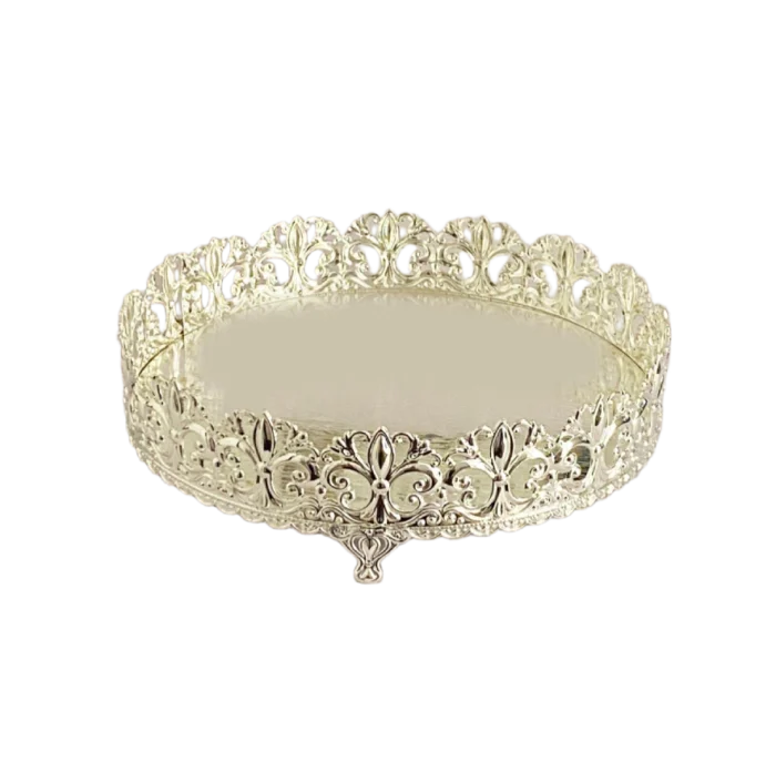 Ornate Silver-Plated Decorative Tray with Mirrored Base - Image 1