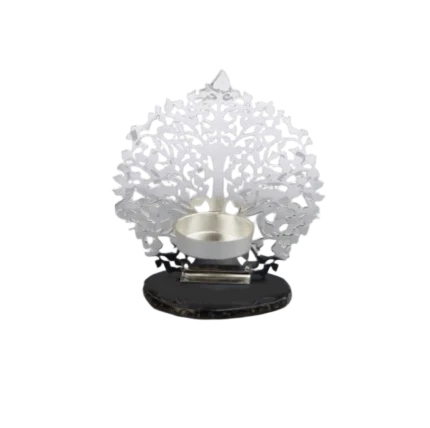 Silver Tree of Life Tealight Holder on Agate Base