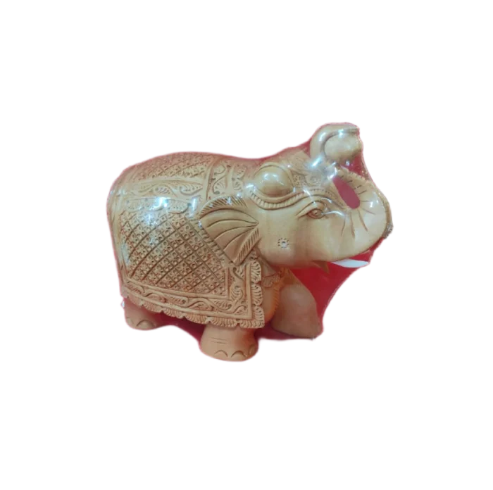 Intricately Carved Wooden Elephant Figurine - Image 1