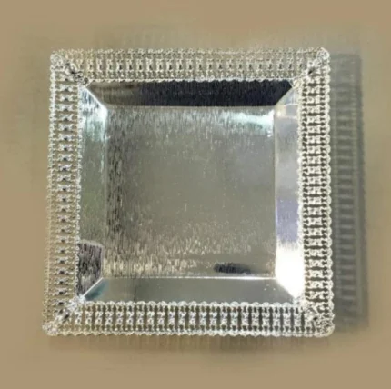 Square Silver-Toned Tray with Beaded Edge