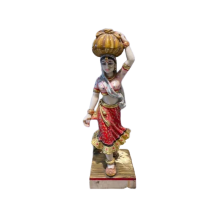 Hand-Painted Marble Indian Woman Figurine with Head Potli