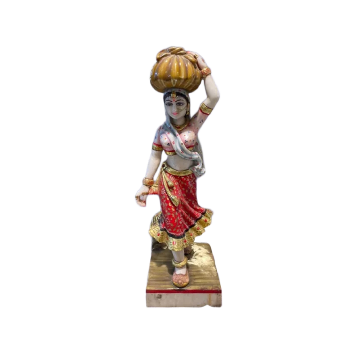 Hand-Painted Marble Indian Woman Figurine with Head Potli - Image 1
