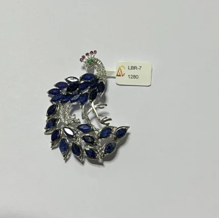 Majestic Sterling Silver Peacock Brooch with Blue Sapphires