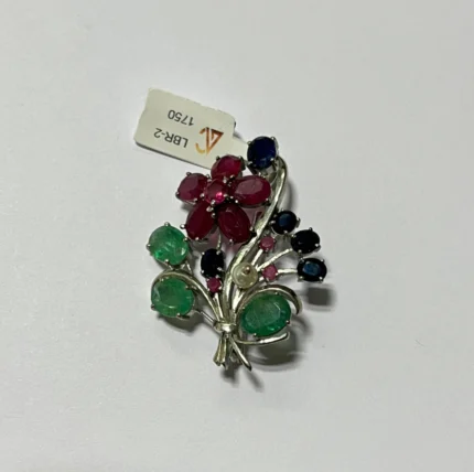 Exquisite Sterling Silver Multi-Gemstone Floral Brooch