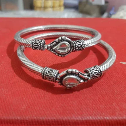 Sterling Silver Anklets with Embellished Centerpieces (Pair)