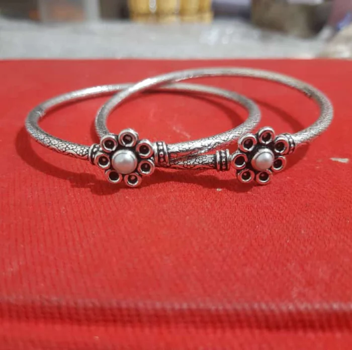 Sterling Silver Anklets with Embellished Centerpieces (Pair) - Image 1