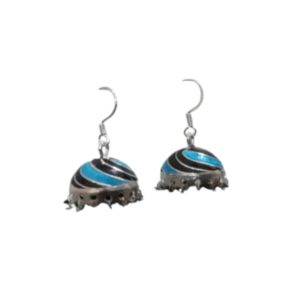 Stylish Black & Blue Striped Meenakari Silver Jhumkas