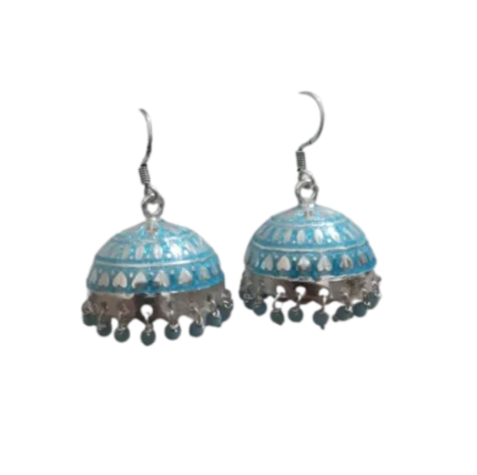 Charming Light Blue Meenakari Silver Jhumkas