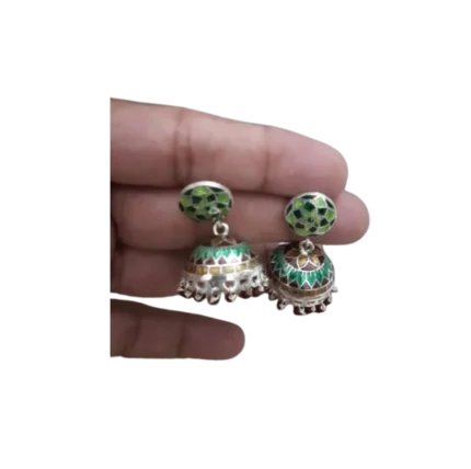 Hand-Painted Multi-Color Meenakari Silver Jhumkas