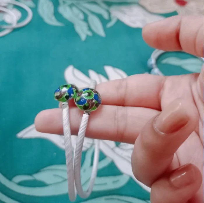 Hand-Painted Enamel & Sterling Silver Cord Bracelets (Pair) - Image 1