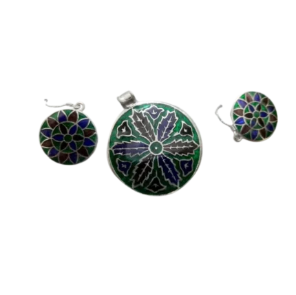 Artistic Enamel & Sterling Silver Pendant and Earring Set (16 gm)
