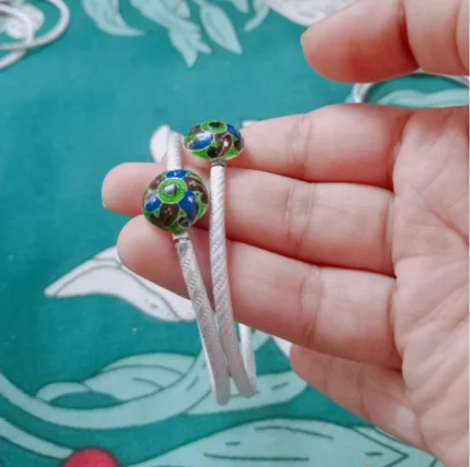 Hand-Painted Enamel & Sterling Silver Cord Bracelets (Pair)