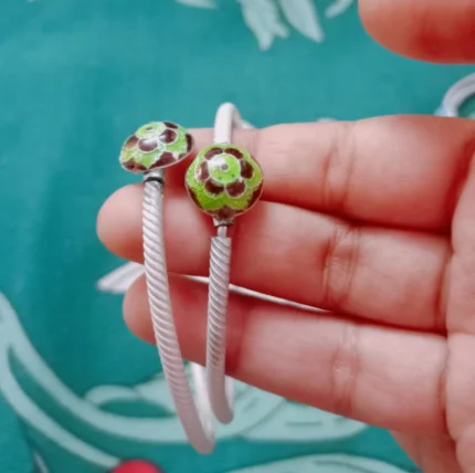 Hand-Painted Enamel & Sterling Silver Cord Bracelets (Pair)