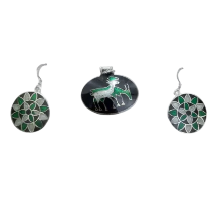 Stylish Meenakari Deer Design Silver Pendant Set (11 gm)