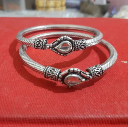 Sterling Silver Anklets with Embellished Centerpieces (Pair)