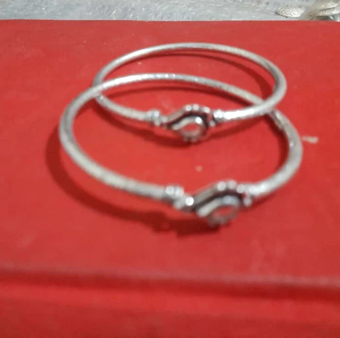 Sterling Silver Anklets with Embellished Centerpieces (Pair) - Image 1