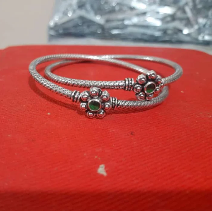 Sterling Silver Anklets with Embellished Centerpieces (Pair) - Image 1